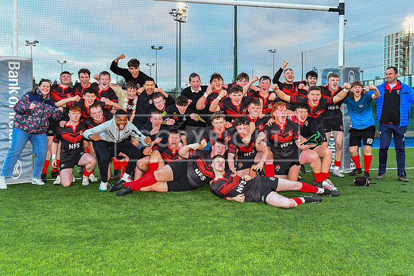 Kildare Town CS celebrate at the final whistle.