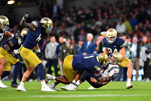 Javonte Jean-Baptiste with the sack.