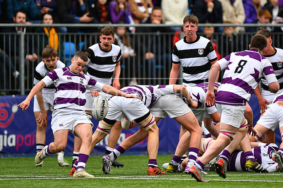 Clongowes Wood scrumhalf John Paul Murphy with the box kick.